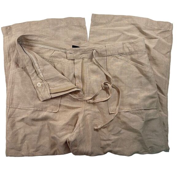 New York & Company Linen Blend Wide Leg Pants Women’s 8 Beige Cropped Drawstring - Picture 3 of 8